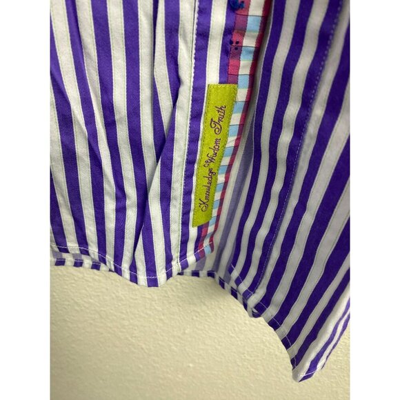 Robert Graham X White Purple Stripe Long Sleeve Button Up Shirt Men Large Cotton - Picture 9 of 13